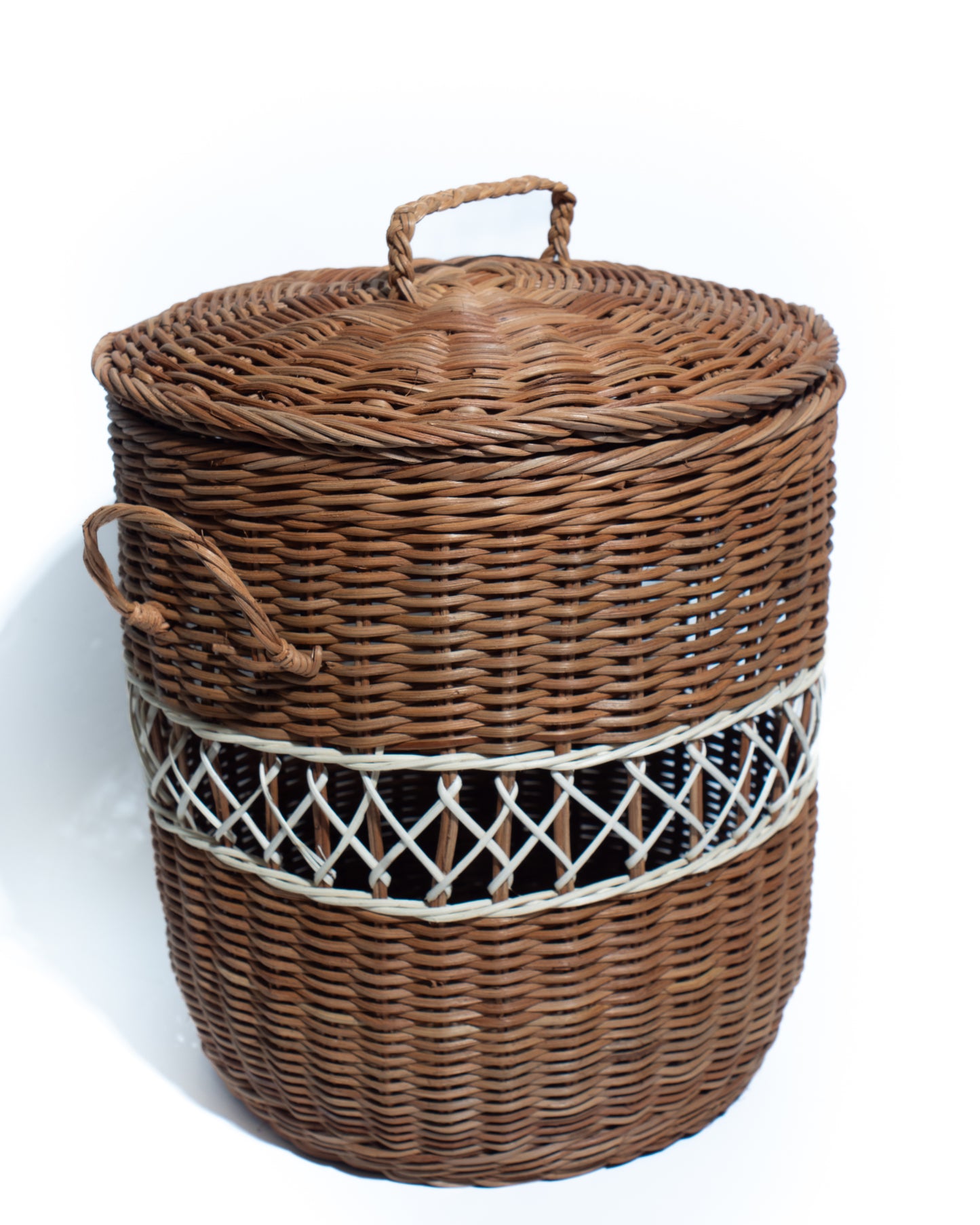 Handwoven Rattan Storage Basket with Lid – Natural Wicker Organizer with Handles