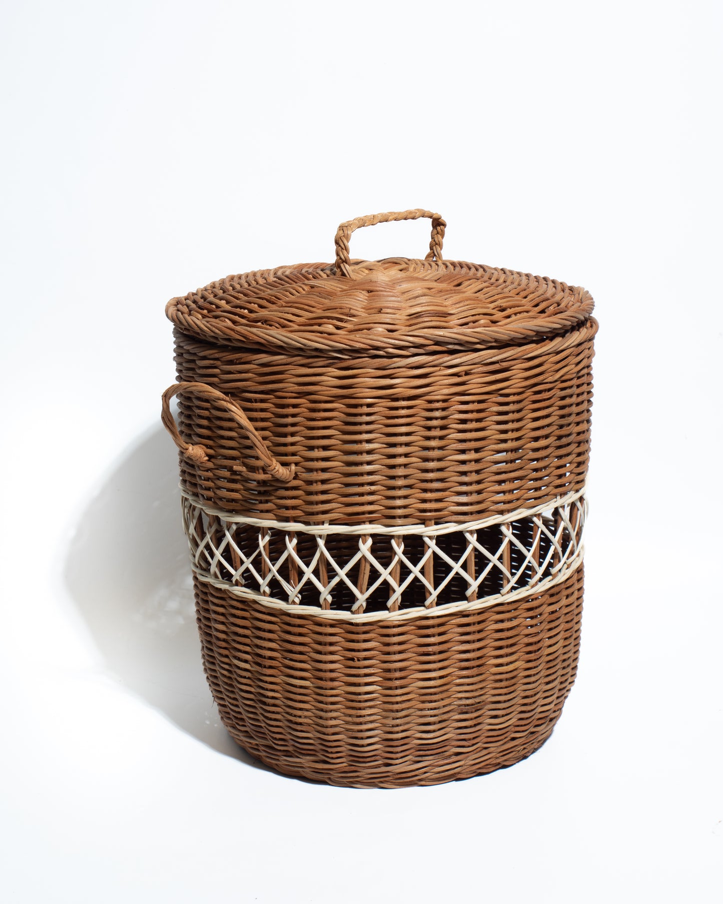 Handwoven Rattan Storage Basket with Lid – Natural Wicker Organizer with Handles