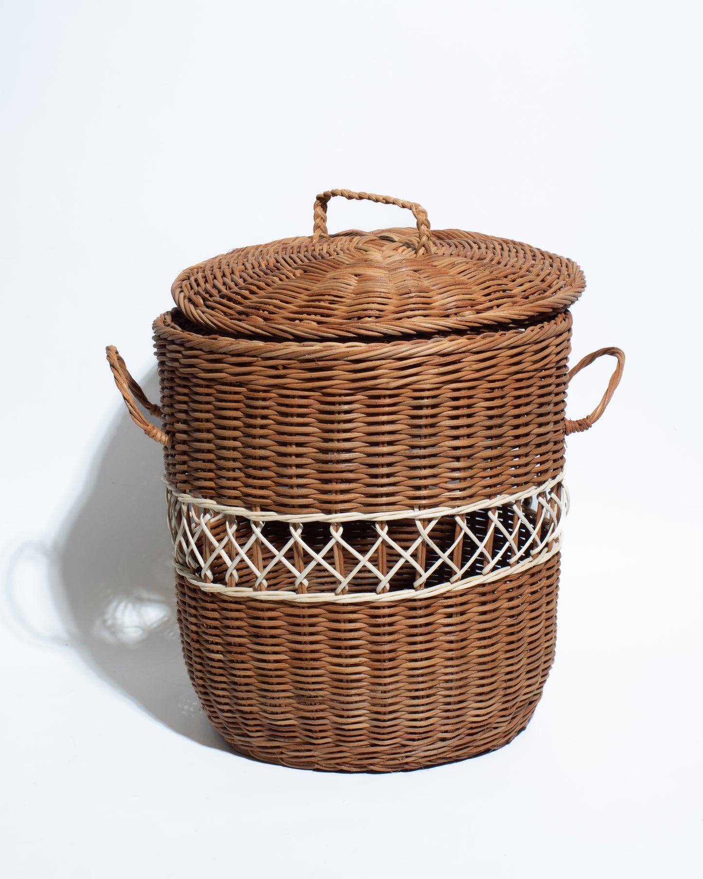 Handwoven Rattan Storage Basket with Lid – Natural Wicker Organizer with Handles