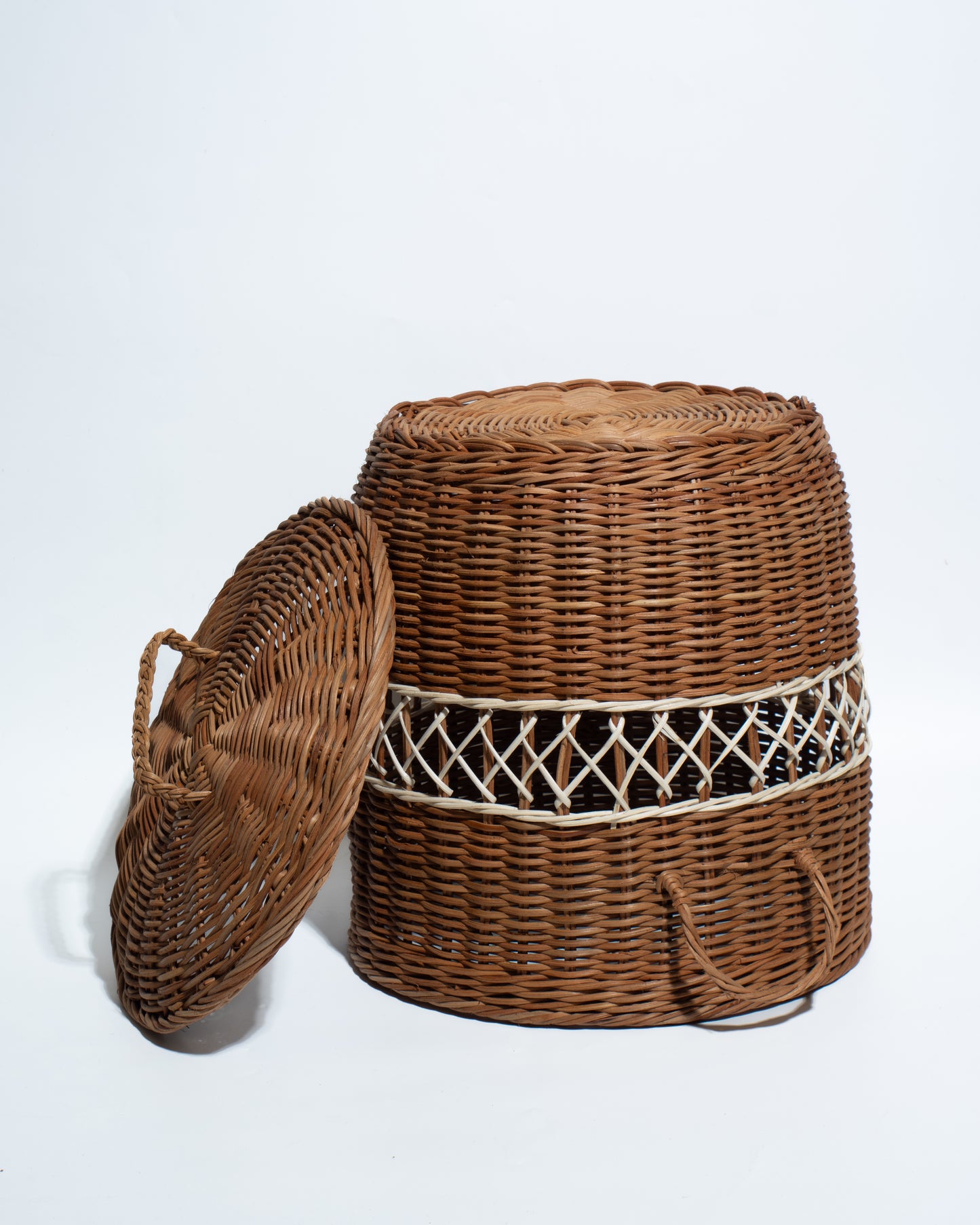 Handwoven Rattan Storage Basket with Lid – Natural Wicker Organizer with Handles