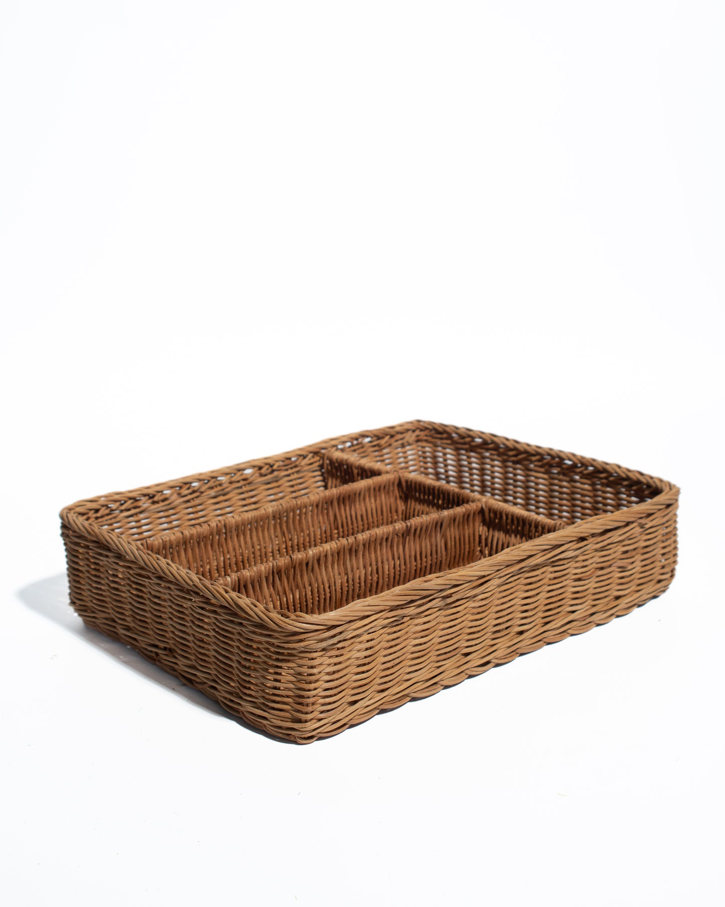 Multi-Compartment Handwoven Rattan Organizer Tray – Natural Wicker Storage with Sturdy Iron Frame – Versatile Use for Home, Office, and Kitchen
