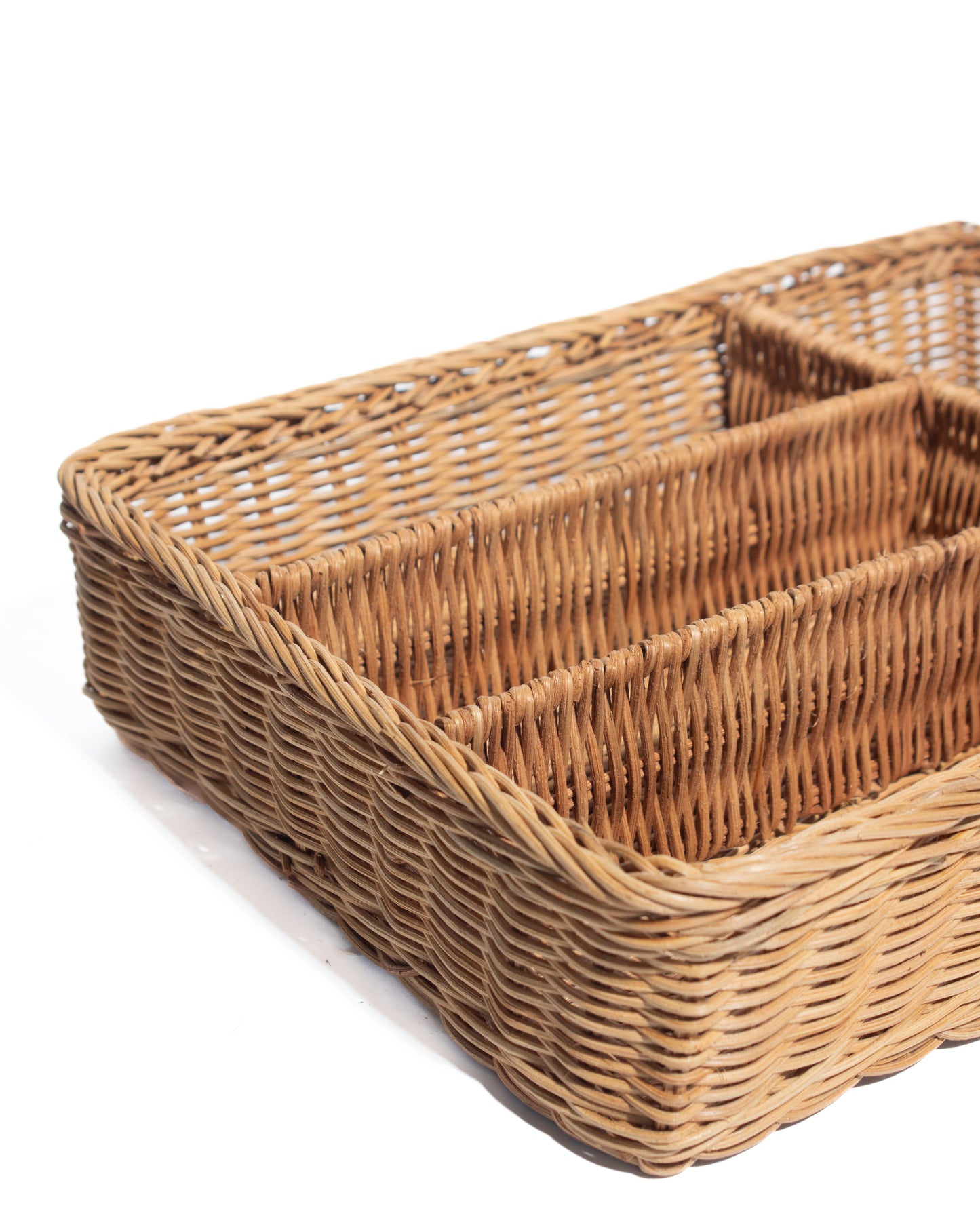 Multi-Compartment Handwoven Rattan Organizer Tray – Natural Wicker Storage with Sturdy Iron Frame – Versatile Use for Home, Office, and Kitchen
