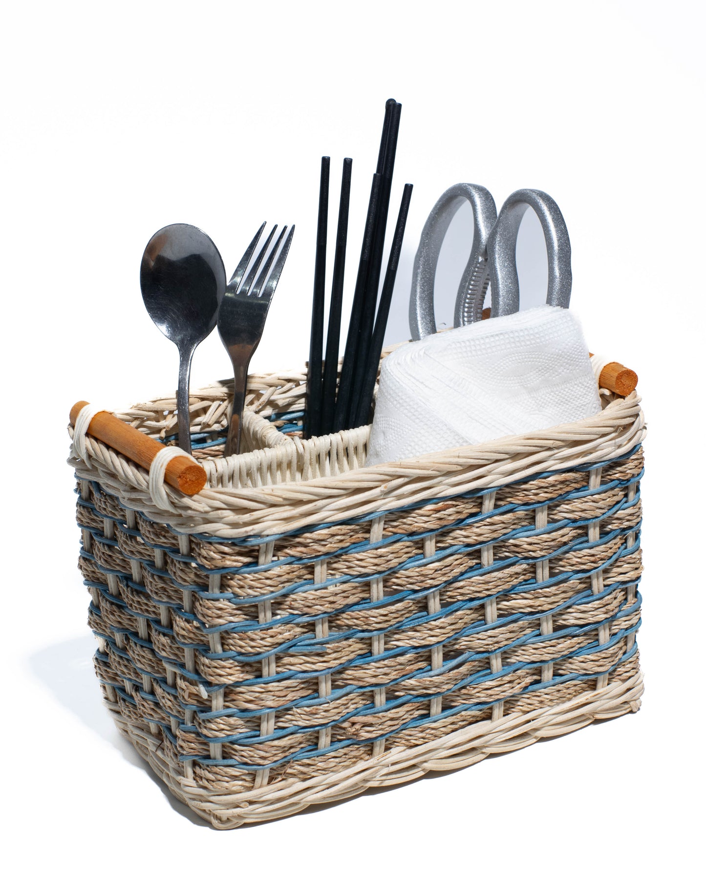 Handwoven Rectangular Rattan Basket with Handle – Natural, Kitchen or dining table organization, napkins, stationery, or other small household itemss