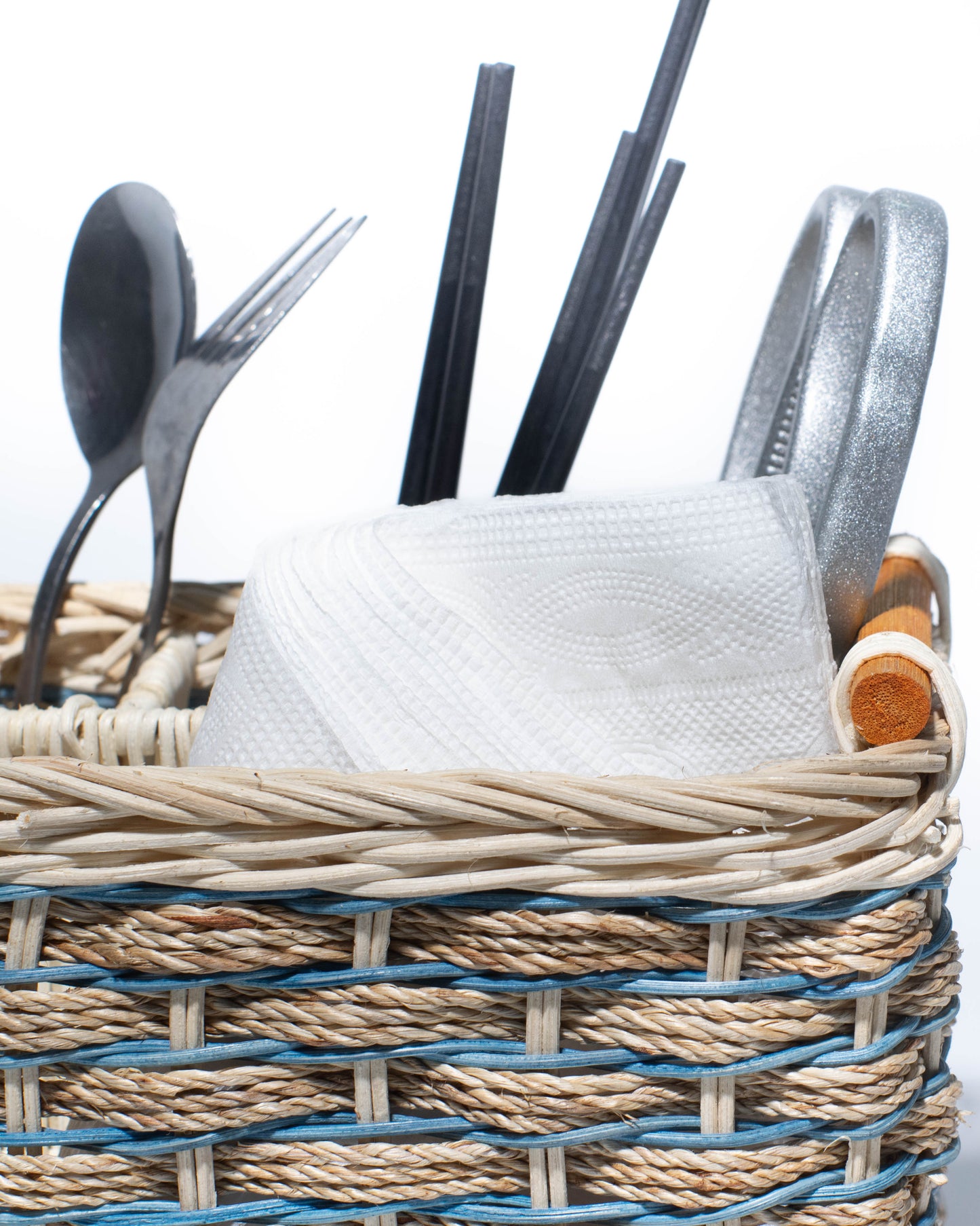 Handwoven Rectangular Rattan Basket with Handle – Natural, Kitchen or dining table organization, napkins, stationery, or other small household itemss
