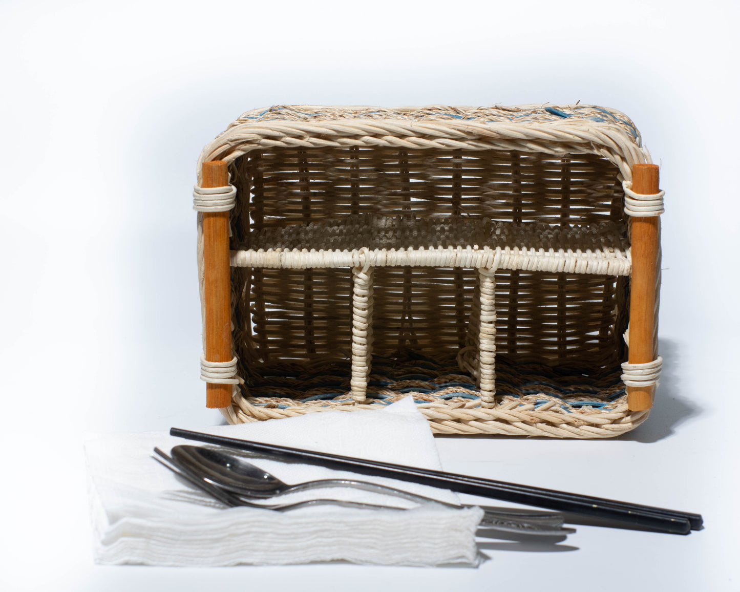 Handwoven Rectangular Rattan Basket with Handle – Natural, Kitchen or dining table organization, napkins, stationery, or other small household itemss