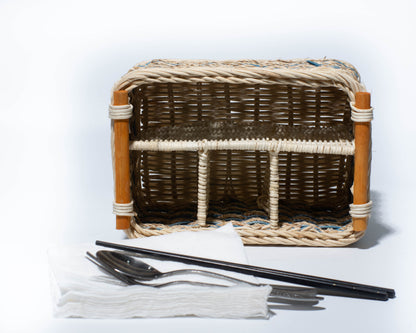 Handwoven Rectangular Rattan Basket with Handle – Natural, Kitchen or dining table organization, napkins, stationery, or other small household itemss