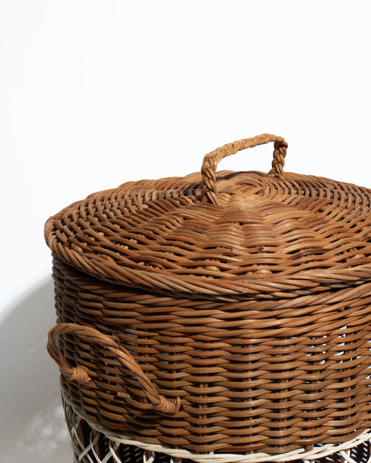 Handwoven Rattan Storage Basket with Lid – Natural Wicker Organizer with Handles