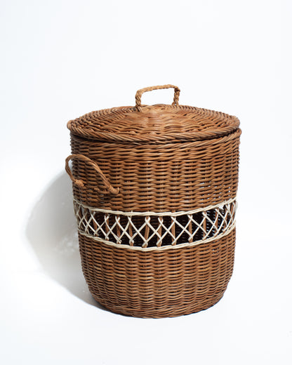 Handwoven Rattan Storage Basket with Lid – Natural Wicker Organizer with Handles