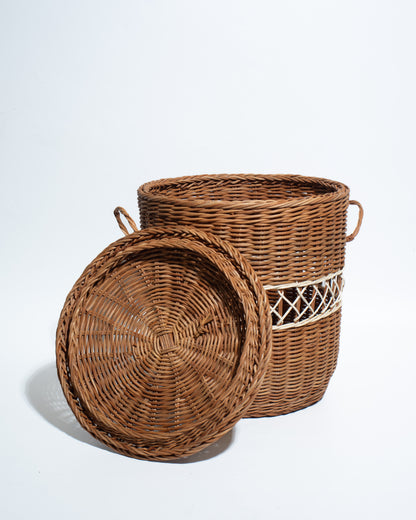 Handwoven Rattan Storage Basket with Lid – Natural Wicker Organizer with Handles