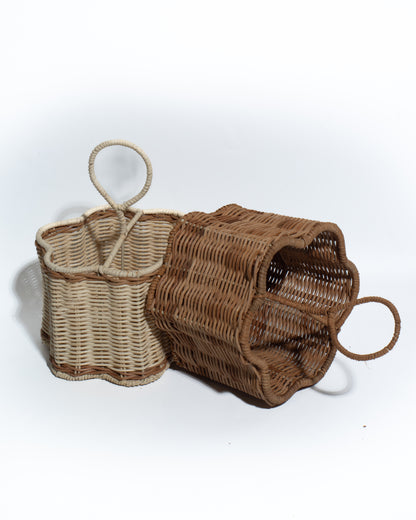 Handwoven Bamboo Tray with Iron Frame – Elegant Floral Design