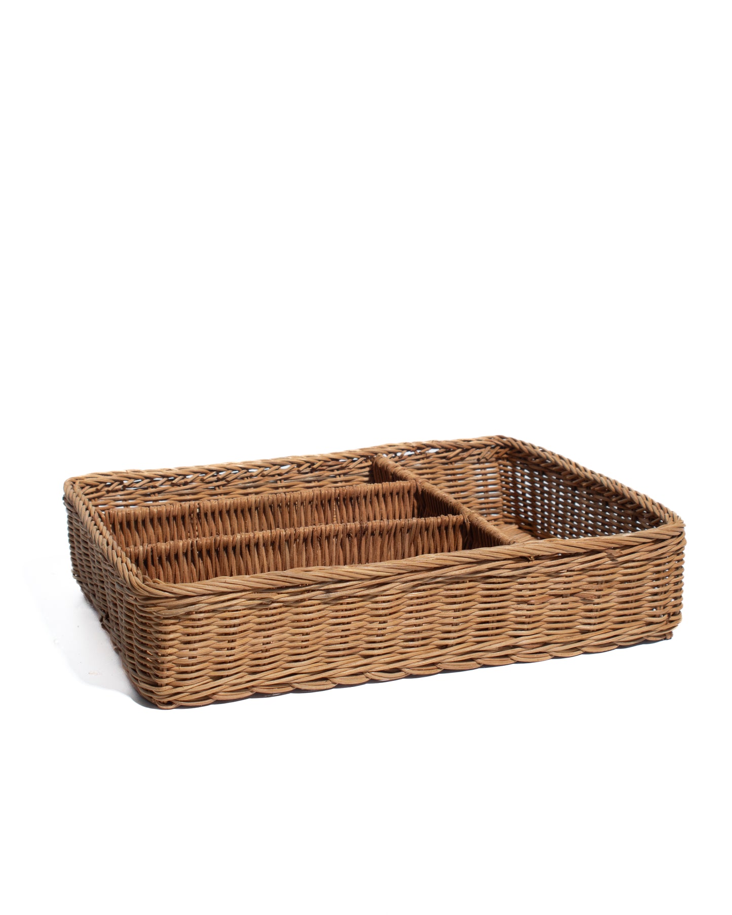 Multi-Compartment Handwoven Rattan Organizer Tray – Natural Wicker Storage with Sturdy Iron Frame – Versatile Use for Home, Office, and Kitchen