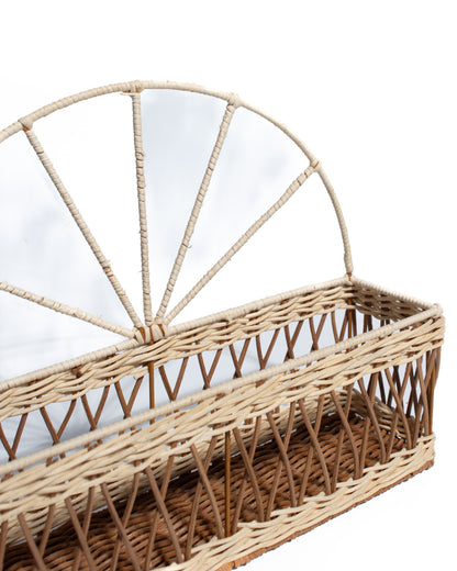 Handwoven Wall Hanging Rattan Basket – Decorative Wicker Storage Organizer with Sturdy Iron Frame – Ideal for Keys, Magazines, Small Items & Flower Display