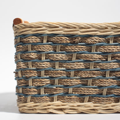 Handwoven Rectangular Rattan Basket with Handle – Natural, Kitchen or dining table organization, napkins, stationery, or other small household itemss
