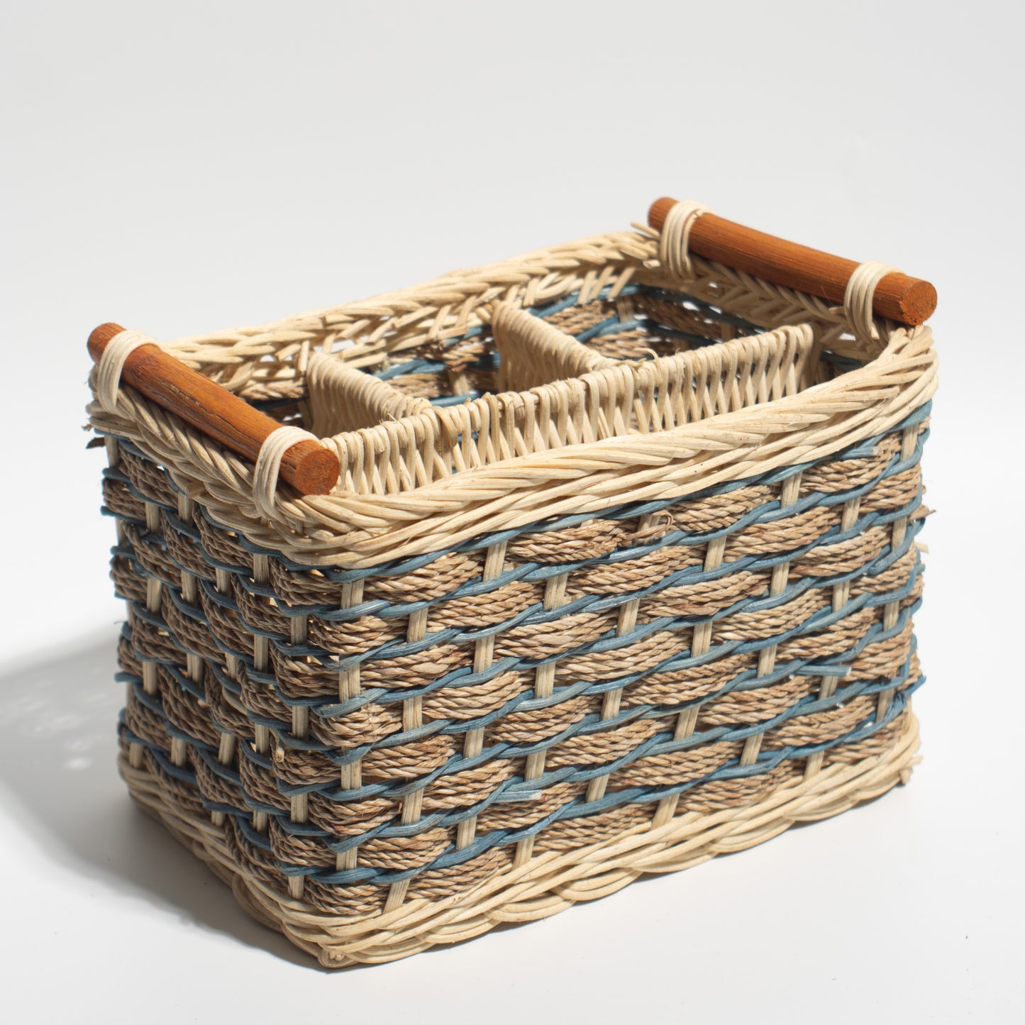 Handwoven Rectangular Rattan Basket with Handle – Natural, Kitchen or dining table organization, napkins, stationery, or other small household itemss